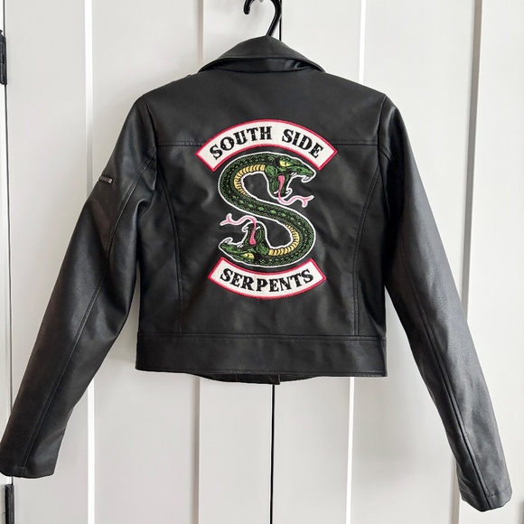 Biker Jacket, Riverdale, Southside Serpents, Faux Leather, Embroidered, Size S - Picture 2 of 14